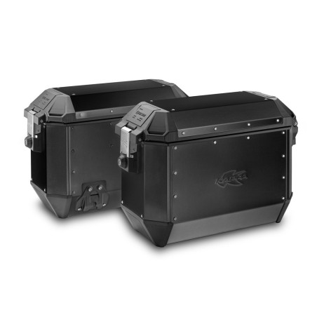 Pair of K MISSION cases in natural aluminum, 36 lt, black version