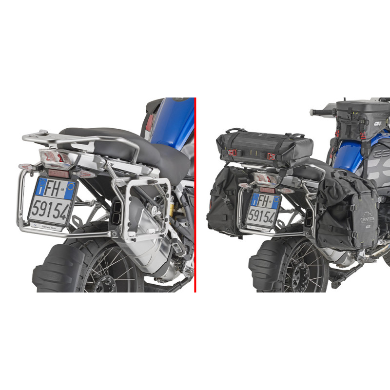 Adattatore in acciaio inox per utilizzare una coppia di valigie MONOKEY® sul portavaligie laterali originali Adattatore in acciaio inox per utilizzare una coppia di valigie MONOKEY® sul portavaligie laterali originali