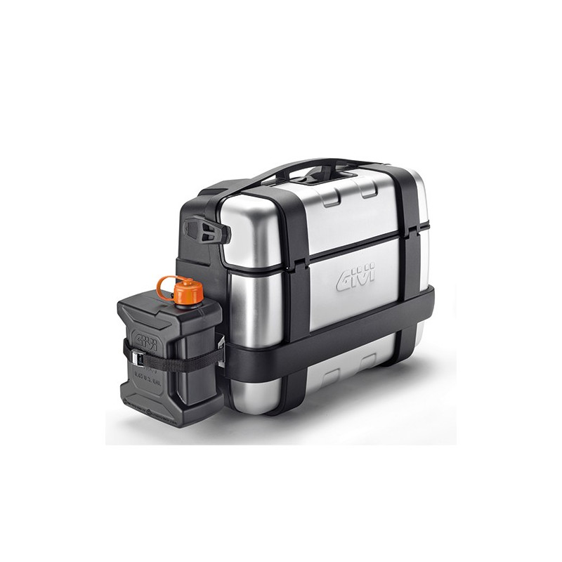 Supporto specifico in acciaio Inox per montare la tanica TAN01 sulle valigie TRK Supporto specifico in acciaio Inox per montare la tanica TAN01 sulle valigie TRK
